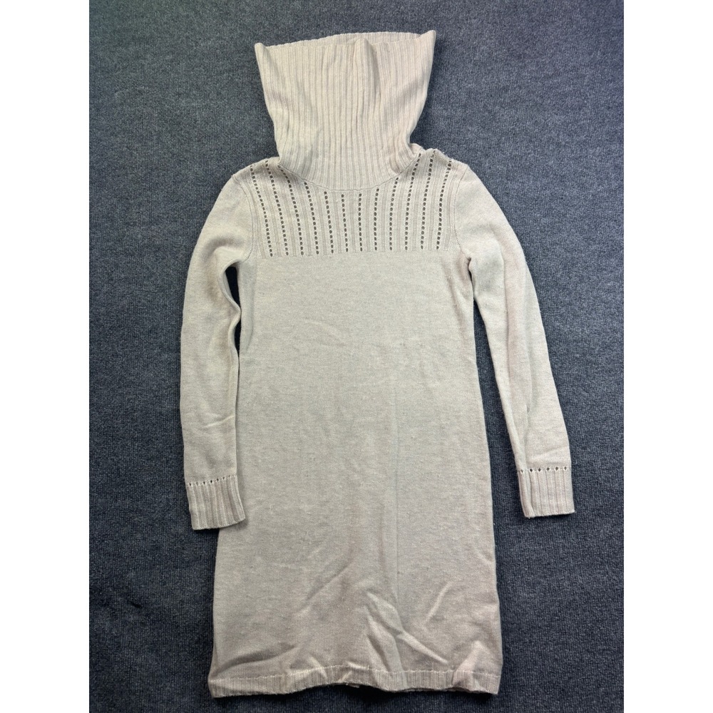 Toad&Co Sweater Dress Womens Small Beige Wool Blend Turtleneck Pointelle Knit